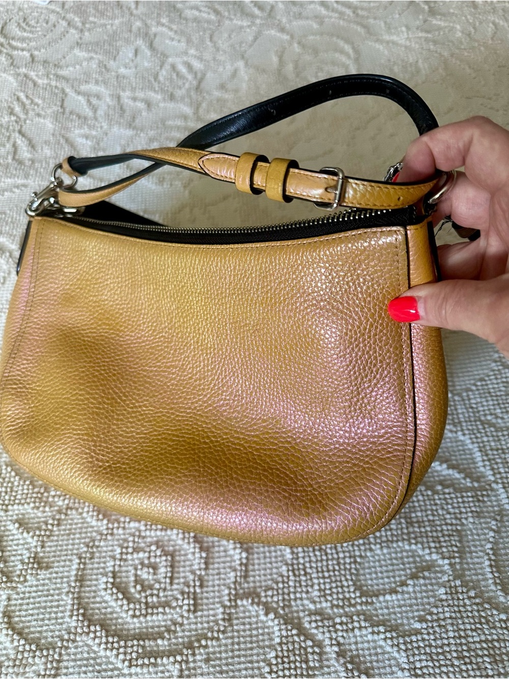 Coach Leather Iredescent Pearlescent Hologram Gold-Pink Chelsea Crossbody Purse - Picture 10 of 16